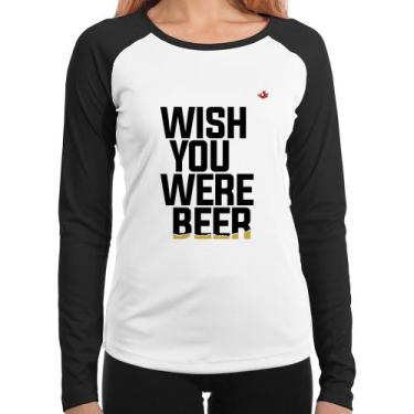 Imagem de Baby Look Raglan Wish you were beer Manga Longa - Foca na Moda, Branco