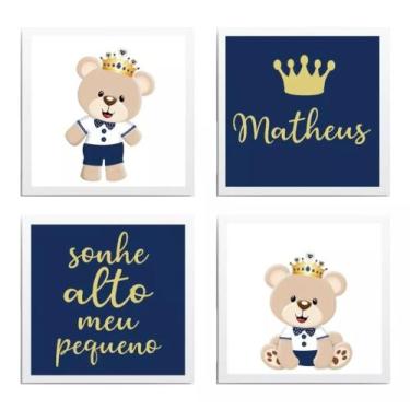 Imagem de Quadro Decorativo Quarto De Bebê Matheus Menino Ursinho Azul - Decore 