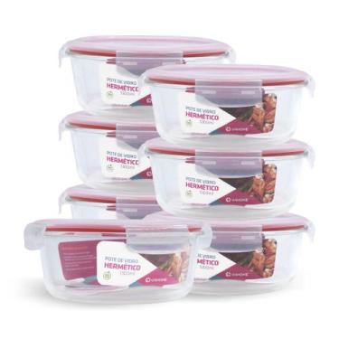 Imagem de Kit 7 Potes Hermético Redondo De Vidro Com 4 Travas 1300ml - NABOX, Ve