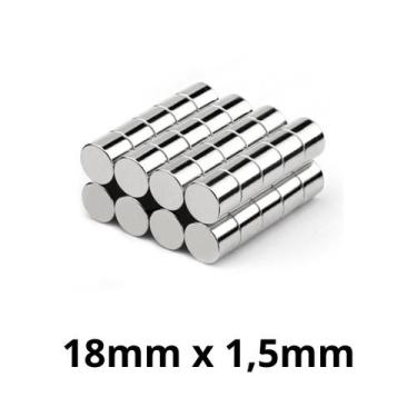 Imagem de Kit 50 Peças Imã Neodímio Disco Magnético N35  18 x 1,5 mm Super Forte