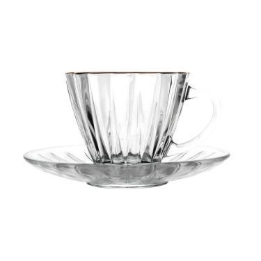 Imagem de Conjunto 2 Xícaras para Chá de Cristal com Fio de Ouro e Pires Radial 180ml 220368 - Lyor