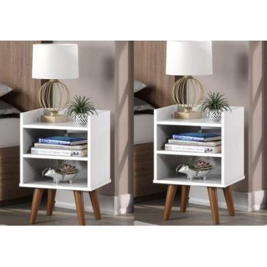Imagem de 2 Mesa Cabeceira Tripé Moderna Palito Quarto Sala Branca - Decore com 