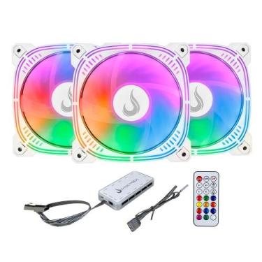 Imagem de Kit 3 Fans Rise Mode Aura Frost Pro ARGB Com Controladora 120mm Branco