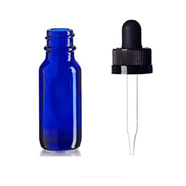Imagem de Garrafa de vidro azul Boston redonda de 15 ml com conta-gotas de vidro resistente a crianças (pacote com 12)
