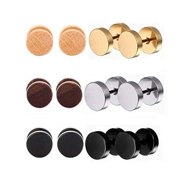 Imagem de Tanyoyo Brincos de parafuso de ilusão de calibre de orelha falsos Wood Cheater 3-6 pares por conjunto