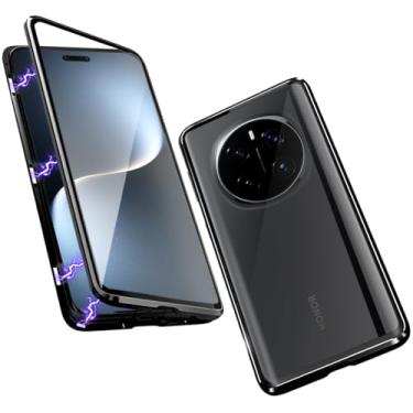 Imagem de QUIETIP Capa compatível com Honor Magic 7 Pro, moldura magnética de metal dupla face, vidro temperado transparente com capa de proteção para câmera, preta