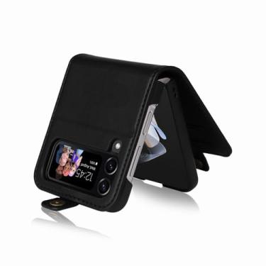 Imagem de Capa para Samsung Galaxy Z Flip 6 5 4 3 Couro Carteira Cartão Fivela Magnética Flip Phone Case para Samsung Z Flip 6 5 4, Preto, para Galaxy Z Flip 4
