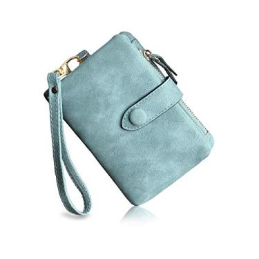 Imagem de Carteira feminina pequena de couro com compartimentos para cartões, carteira Rfid feminina, bolso para identidade, zíper, Verde, Small