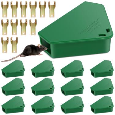 Imagem de Pacote com 12 estações de isca de rato com chave - estações de isca de rato reutilizáveis mantêm os roedores longe de ambientes internos e externos, caixa de estações de ratos resistentes para blocos