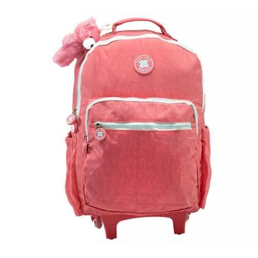 Imagem de Mochila Escolar Mala com Rodas 16 Trendy Rosa com Chaveiro Pelúcia 12441 - Xeryus
