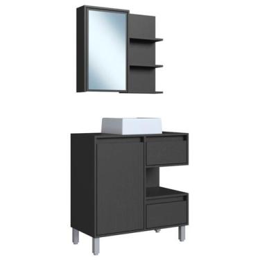 Imagem de Gabinete 80 cm Espelheira e Cuba Branca CJ2001 Grafite FAEM - Milani S