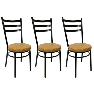 Imagem de Conjunto 3 Cadeiras de Cozinha Redonda com Reforço Preta Assento Gross