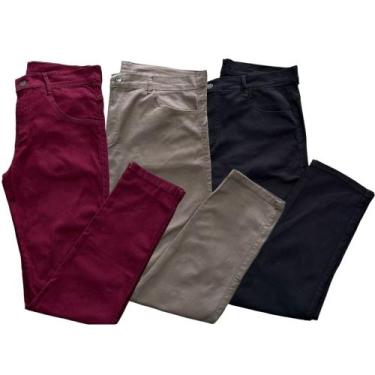 Imagem de Kit com 03 calças masculina em sarja otimo acabamento todas modelo sli