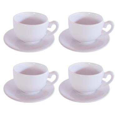 Imagem de Xícara de Chá Grande Com Pires Cerâmica Jumbo  Chá Café 240ml Cor Bran