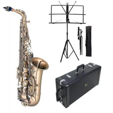 Imagem de Saxofone Alto Eagle Em Mib Sa500vg Vintage C/Case Cor Dourado Com Estante de Partitura