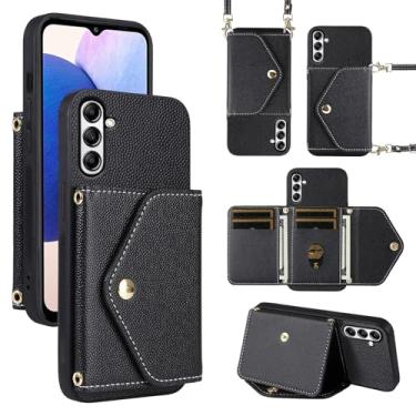 Imagem de Dibosom Capa carteira minimalista para Samsung Galaxy A05s/A05 com alça de ombro, bolsa flip fina e fina, suporte de cartão de crédito de couro PU acessórios para celular Ao5s Ao5 A 05s 05 feminino