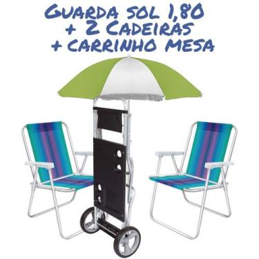 Imagem de Kit 1 Guarda Sol Gigante 1,80 Metros 2 Cadeiras De Praia Piscina Em Al