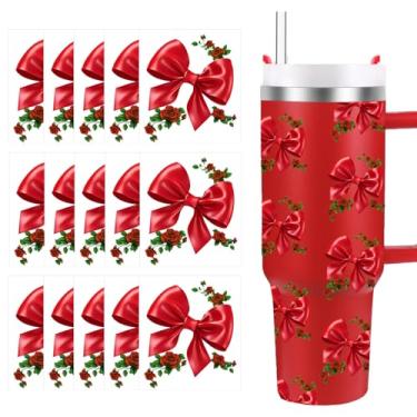 Imagem de Foaryoer Adesivos de transferência DTF UV Red Bow, 15 folhas, adesivo rosa laço vermelho para copos Stanley de 1,134 g, vidro, cerâmica, plástico, metal, madeira, superfícies lisas, PVC, moderno