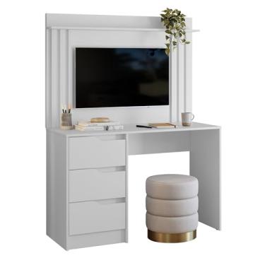 Imagem de Escrivaninha Com Painel Doble Sofisticada Para Estudo Quarto E Sala Assitir TV Notebook Moderna Luxo
