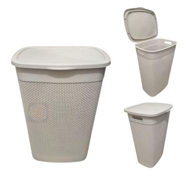 Imagem de Cesto Organizador de Roupas Suja Bege Areia Multiuso Grande Rattan 55l Lavanderia Reforçado