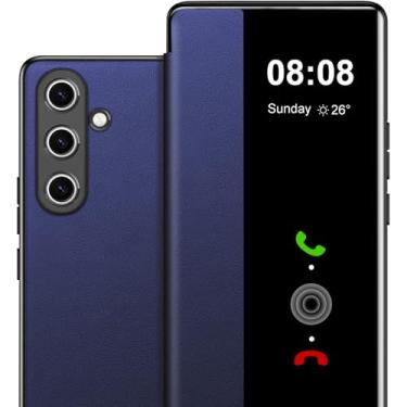 Imagem de Capa flip de couro para Samsung Galaxy S23 Plus Clear S-View, para Samsung S23 Plus, capa protetora de janela inteligente à prova de choque para Samsung 5G S23 Plus, visão clara