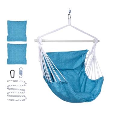 Imagem de Backyard Expressions cadeira de rede pendurada com corda giratória, 2 travesseiros, barra de aço antiderrapante
