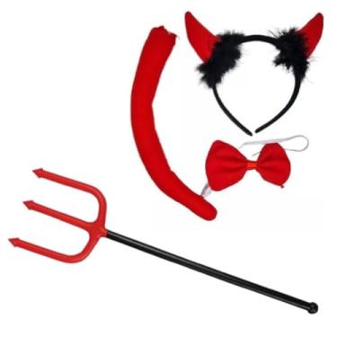 Imagem de Kit Fantasia Diabinho Festa Carnaval Cosplay Halloween Tiara/Gravata/Rabinho + Tridente