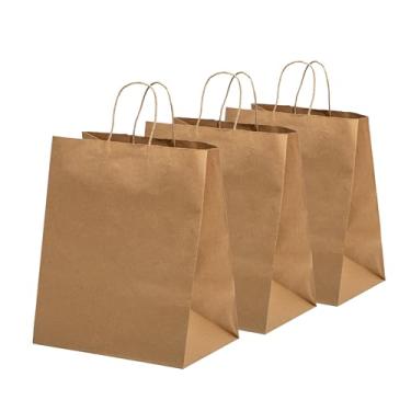 Imagem de FMP Brands Pacote com 100 sacos de papel kraft de 25 x 17 x 30 cm com alças a granel, sacos de papel marrom duráveis para lembrancinhas de festa, sacola de presente de artesanato para embalagem de