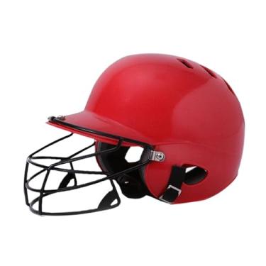 Imagem de rockible Capacete de rebatidas com máscara de face confortável para crianças Brilhas de ventilação Guarda de capacete de softbol para competição esportiva ao, Vermelho