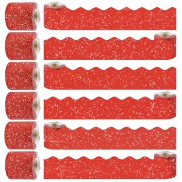 Imagem de Conjunto de bordas de quadro de avisos com glitter - 6 rolos de 6 m de decorações de quadro de avisos vermelhos para escritório, decoração de sala de aula, professores e casa DIY - Boletins de sala de