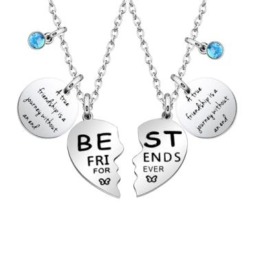 Imagem de Conjunto de 2 colares de prata Best Friends Forever com pingentes em forma de coração, pingentes gravados para melhor amigo amigo colega joia da amizade, 60cm+5cm, Aço inoxidável, Sem Pedra Preciosa