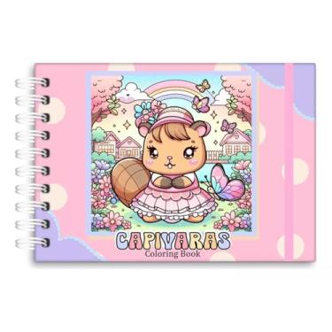 Imagem de Caderno Capivaras para pintar, 50 Folhas, Tamanho A5, com Kit Folha de Acetato, Coloring Book, Capa Dura (Rosa)