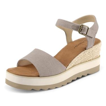 Imagem de mysoft Sandália feminina espadrille cunha, sola de EVA, plataforma, bico aberto, tira no tornozelo, fivela, Cinzento-acastan, 40
