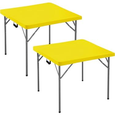 Imagem de Enjoyidea Toalha de mesa quadrada justa 91 x 91 cm - pacote com 2 toalhas de mesa amarelas de elastano elástico - pequena capa de mesa elástica dobrável para cozinha, jantar, piquenique, pátio, mesa