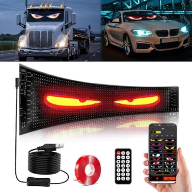 Imagem de 132 cm x 19 cm, luz diabólica para carros, luz programável para para-brisas, olhos de LED flexíveis para carro, para-brisa de carro para janelas de carros e caminhões pequenos a médios