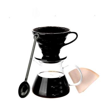 Imagem de Conjunto de coador de café, cafeteira com vidro resistente ao calor, pote de café de 500 ml, copo de gotejador de cerâmica, colher de medida e filtro de papel de 100 peças