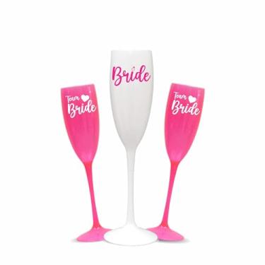 Imagem de Kit 24 Taças Espumante 190ml Acrílica - Personalizadas Chá de lingerie despedida de solteira Bride Noiva (Rosa Glitter - Bride)