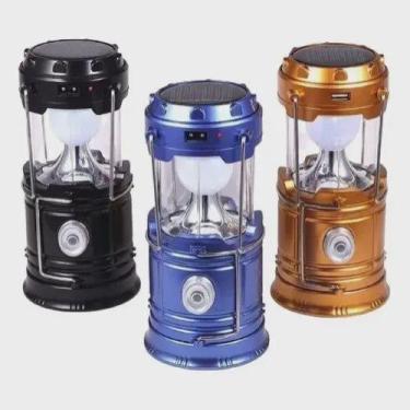 Imagem de Lampião Lanterna Luminária Carregador Solar Camping Usb Led -  DM Toys