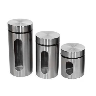 Imagem de Conjunto Porta Mantimentos 3 Potes Vidro e Inox c Tampa - House Organi