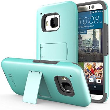 Imagem de VENA Capa HTC One (M9) - [Legacy] Capa híbrida de camada dupla de ajuste fino com suporte e protetor de tela para HTC One M9 (2015) - azul-petróleo e cinza