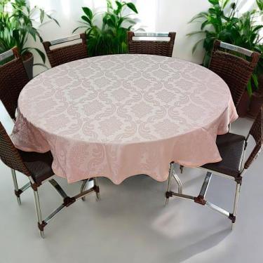 Imagem de Toalha de Mesa Jacquard Redonda 6 Cadeiras - Qcasa Enxovais, Rose
