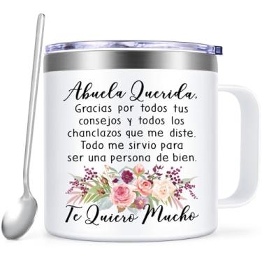 Imagem de Qtencas Regalos para la abuela, Regalos Para El Dia De La Madre, Regalo De Cumpleaños para Madre, Caneca de café de aço inoxidável La abuela Querida, Regalos para Mujer no Dia das Mães (397 g branco)