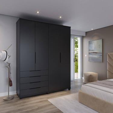 Imagem de Guarda-roupa Casal 4 Portas 4 Gavetas 100% Mdf Allen 181,7 Cm Preto Fosco