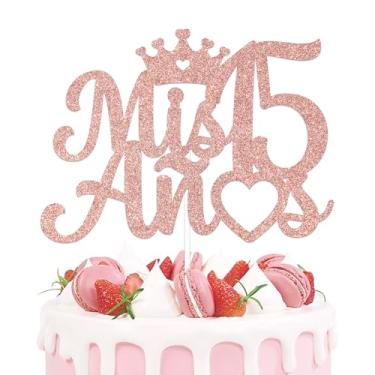 Imagem de SJcysrilla Mis 15 Anos Cake Topper 15th Birthday Decorations Hello 15 Cheers to 15 Years Birthday Party Decor Sign Happy 15th Birthday Party Decorations for Girls Rose Gold Glitter