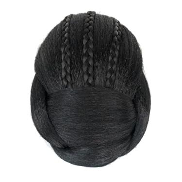 Imagem de IMISSU Cobertura de cabelo trançado chignon dançarina rosquinha pedaços de cabelo scrunchies coque de cabelo peruca grampos updo (M3 Preto)