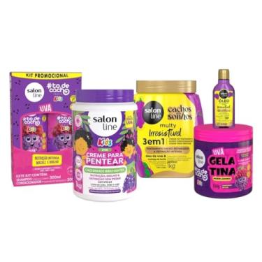 Imagem de Kit Uva Kids com Shampoo 300ml, Condicionador 200ml, Gelatina 550g, Creme para Pentear e Creme Multy 1Kg e Óleo 50ml