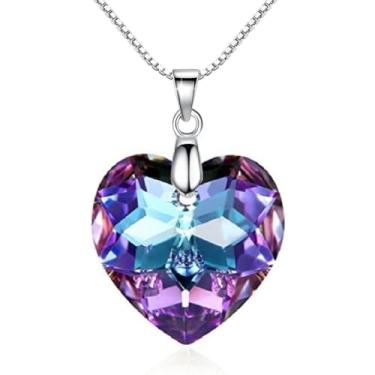 Imagem de Colar com pingente Azuria cristalino para mulheres – Colares de coração roxo para mulheres com cristais de Swarovski – Joia feminina banhada a ouro 18 K – Colar de 40 cm de comprimento – Presente bonito para meninas All Roxa