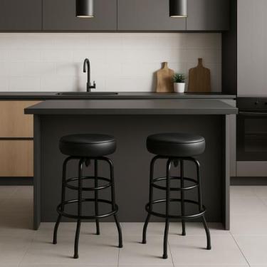 Imagem de Kit 2 Banquetas Bar Altura 74cm Giratória Preta Assento Preto - Poltro