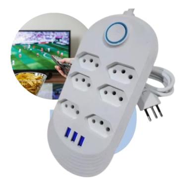 Imagem de Filtro De Linha Régua Extensão 6 Tomadas E 3 Usb De 2 Metros