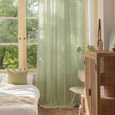 Imagem de Sutuo Home Cortinas Boho 160 cm de comprimento para armário de cozinha café, filtro de luz de linho fazenda borlas chiques, tratamento de janela, decoração de primavera, 1 painel 132 cm L x 160 cm C